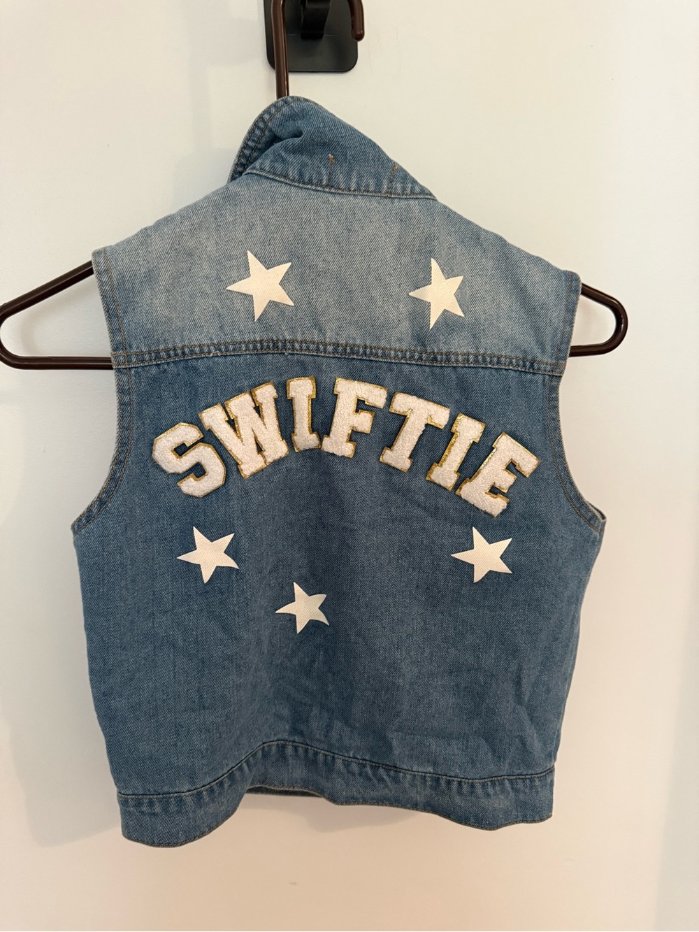 Kids Blue Denim Vest with 'SWIFTIE' Patch and Star Appliqués